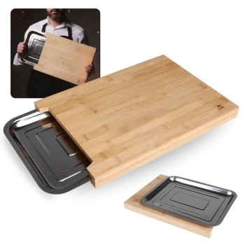 Kit Churrasqueira Porttil Braseiro 3 Espetos e 1 Grelha + Tbua de Carne Corte 40cm Bambu e Gaveta Inox