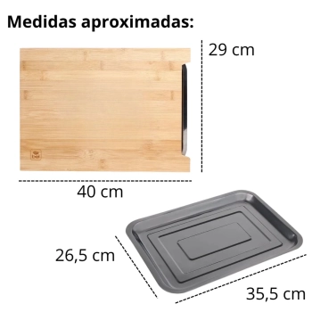 Kit Churrasqueira Porttil Braseiro 3 Espetos e 1 Grelha + Tbua de Carne Corte 40cm Bambu e Gaveta Inox