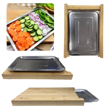 Kit Churrasqueira Porttil Braseiro 3 Espetos e 1 Grelha + Tbua de Carne Corte 40cm Bambu e Gaveta Inox