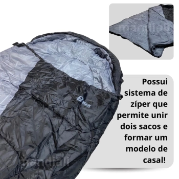 Saco de Dormir Max 2 em 1 Cobertor Trmico de -5c  +10c Preto e Cinza para Camping e Pesca