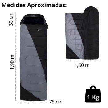 Saco de Dormir Max 2 em 1 Cobertor Trmico de -5c  +10c Preto e Cinza para Camping e Pesca