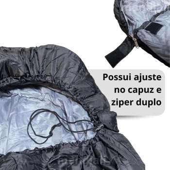 Saco de Dormir Max 2 em 1 Cobertor Trmico de -5c  +10c Preto e Cinza para Camping e Pesca