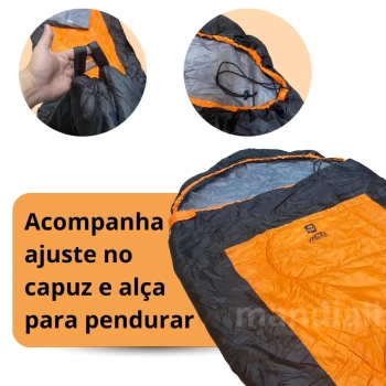 Saco de Dormir Xtreme Sarcfago Trmico de -5c  +15c Laranja e Preto para Camping e Pesca