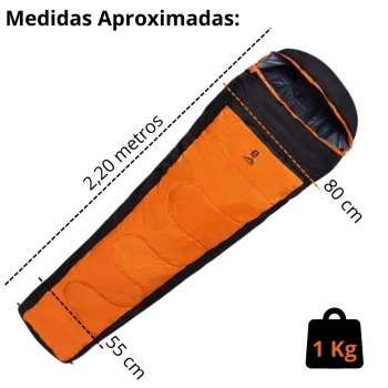 Saco de Dormir Xtreme Sarcfago Trmico de -5c  +15c Laranja e Preto para Camping e Pesca