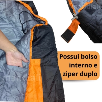 Saco de Dormir Xtreme Sarcfago Trmico de -5c  +15c Laranja e Preto para Camping e Pesca