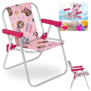 Kit Cadeira de Praia Infantil Patrulha Canina Rosa + Cadeira de Praia Adulto 4 Posies em Ao Colorida