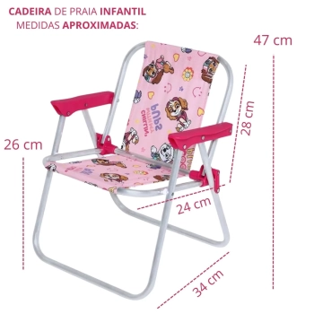 Kit Cadeira de Praia Infantil Patrulha Canina Rosa + Cadeira de Praia Adulto 4 Posies em Ao Colorida