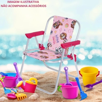 Cadeira de Praia Infantil Patrulha Canina Rosa Aluminio Bel