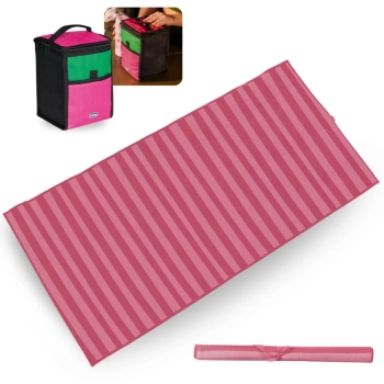 Kit Esteira de Praia 1,80 M Listras Rosa + Bolsa Termica 5 Lts Compacta e Portatil Passeio Parque
