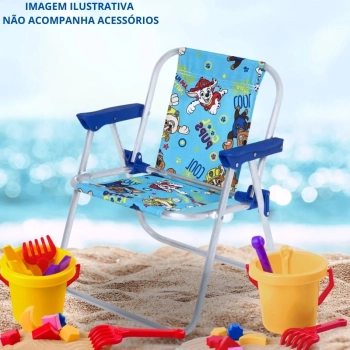 Kit 2 Cadeiras de Praia Infantil Azul Patrulha Canina em Aluminio Dobravel Bel