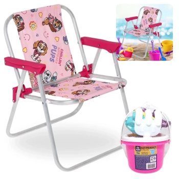 Kit Cadeira de Praia Infantil Rosa Patrulha Canina + Baldinho de Praia 8 Peas Colorido