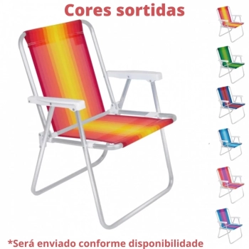 Kit 2 Cadeiras de Praia Aluminio + Guarda Sol 1,60m Colorido + Carrinho com Avano + Saca Areia Azul