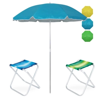 Kit 2 Banquetas Banco Dobravel em Alumnio + Guarda Sol 1,60m para Praia Camping e Pesca