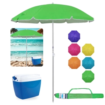 Kit Guarda Sol 1,60m Aluminio Colorido Al-mare Neon + Caixa Termica Azul 6 L Parque Praia e Pesca