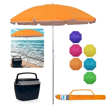 Kit Guarda Sol 1,60m Aluminio Colorido Al-mare Neon + Caixa Termica 6 L Preta Parque Praia e Pesca