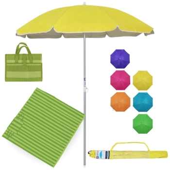 Kit Esteira de Praia Casal Verde 2,0 X 1,5 M + Guarda Sol 1,60m Aluminio Colorido Passeio Parque