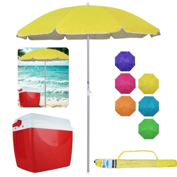 Kit Caixa Trmica 34 Lts Vermelha + Guarda Sol 1,60m Aluminio Colorido Al-mare Neon Passeio Parque e Praia