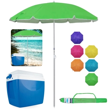 Kit Caixa Trmica 34 Lts Azul + Guarda Sol 1,60m Aluminio Colorido Al-mare Neon Passeio Parque e Praia