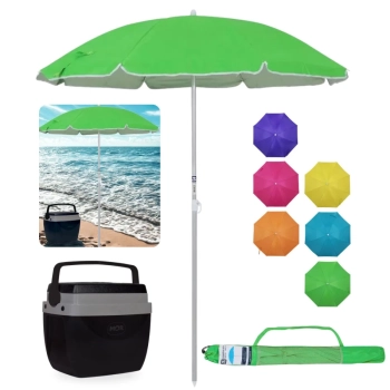Kit Guarda Sol 1,60m Aluminio Colorido + Caixa Termica Preta 12 L Parque Praia e Pesca