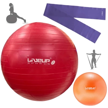 Kit Bola Yoga Vermelha 45 Cm + Overball Laranja 25 Cm + Faixa Elastica Media + Bomba Inflar Treino