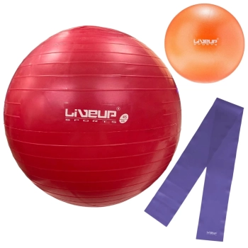 Kit Bola Yoga Vermelha 45 Cm + Overball Laranja 25 Cm + Faixa Elastica Media + Bomba Inflar Treino