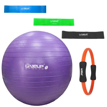 Kit Bola Premium Yoga 55 Cm + Mini Bands 3 Tenses + Anel de Pilates + Bomba Inflar Academia Treino