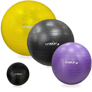 Kit Bolas Pilates Roxa 55 Cm + Preta 65 Cm + Amarela 75 Cm + Overball Preta 25cm + Bomba Inflar Yoga