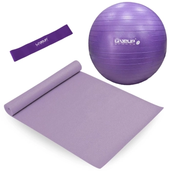 Kit Pilates Bola Sua Roxa 55 Cm + Colchonete 1,73m + Mini Band Super Forte + Bomba Inflar Academia
