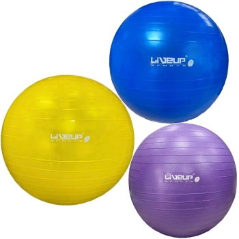 Kit Bolas Anti Estouro Pilates Roxa 55 Cm + Azul 65 Cm + Amarela 75 Cm + Bomba Inflar Academia Yoga