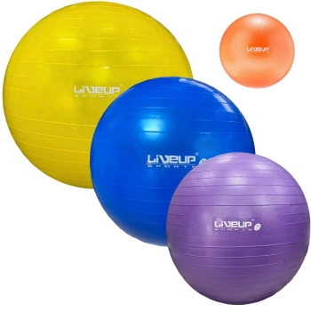 Bola Premium Yoga Roxa 55cm + Azul 65cm+ Amarela 75cm+ Overball Laranja 25cm + Bomba Inflar Academia