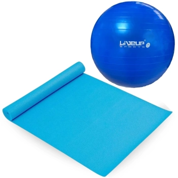 Kit Bola Premium Anti Estouro Pilates Azul 65 Cm + Colchonete 1,73 M + Bomba Inflar Academia Treino