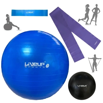 Kit Bola Sua Azul 65cm+ Mini Band Forte+ Faixa Elstica Media+ Overball 25cm + Bomba Inflar Treino