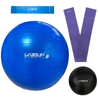 Kit Bola Sua Azul 65cm+ Mini Band Forte+ Faixa Elstica Media+ Overball 25cm + Bomba Inflar Treino