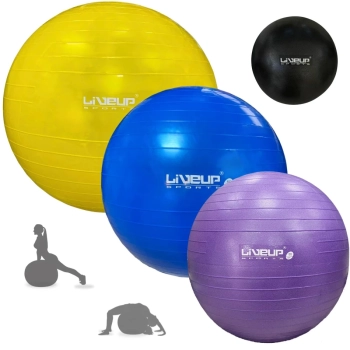 Kit Bolas Suas Pilates Roxa 55cm + Azul65cm + Amarela 75cm + Bomba Inflar + Overball 25cm Treino