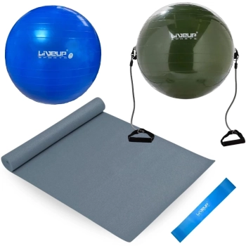 Kit Bola Sua Azul 65cm+ Tapete 1,73m+ Mini Band Forte+ Bomba Inflar+ Bola Extensor Elstico 65 Cm