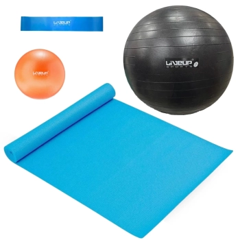 Kit Bola Sua Treino Preta 65cm+ Bomba Inflar+ Overball 25cm+ Mini Band Forte+ Colchonete 1,73m Yoga