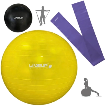 Kit Bola Premium Pilates Amarela 75cm + Overball Preta 25cm+ Faixa Elstica Media+ Bomba Inflar Yoga