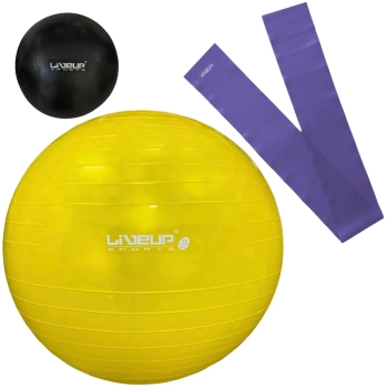Kit Bola Premium Pilates Amarela 75cm + Overball Preta 25cm+ Faixa Elstica Media+ Bomba Inflar Yoga