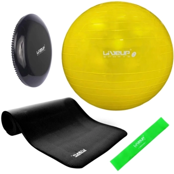 Kit Bola Sua Yoga Amarela 75 Cm+ Disco de Equilbrio + Bomba Inflar+ Mini Band Media+ Tapete 1,80m