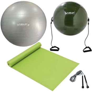 Kit Bola Pilates Cinza 85 Cm + Bola Extensor 65 Cm + Corda de Pular+ Bomba Inflar+ Tapete 1,73m Yoga