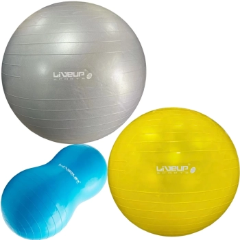 Kit Bolas Premium Pilates Amarela 75 Cm + Cinza 85 Cm + Feijao 90 Cm + Bomba Inflar Academia Treino
