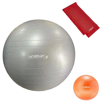 Kit Bola Sua Pilates Yoga Cinza 85cm + Overball 25cm + Faixa Elstica Leve + Bomba Inflar Academia