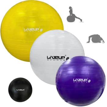Kit Bolas Ginastica Branca 65 Cm + Amarela 75 Cm + Roxa 55 Cm + Overball Preta 25 Cm Academia Treino