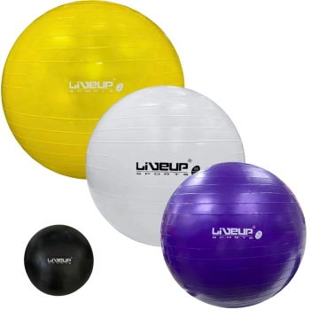 Kit Bolas Ginastica Branca 65 Cm + Amarela 75 Cm + Roxa 55 Cm + Overball Preta 25 Cm Academia Treino