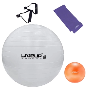 Kit Bola Sua Ginastica Branca 65 Cm + Puxador + Faixa Elstica Media + Overball 25cm Academia Yoga