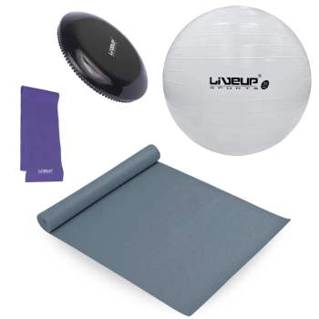 Kit Bola Sua Ginastica Branca 65cm+ Disco de Equilbrio + Faixa Elastica Media + Tapete 1,73m Yoga
