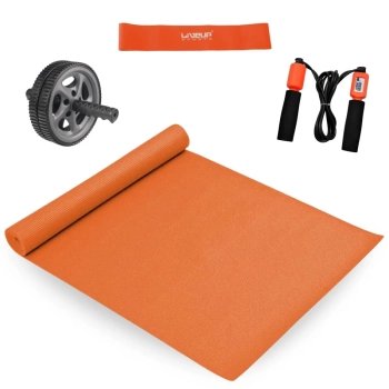 Kit Colchonete Tapete Eva 1,73m + Roda para Abdominal + Mini Band Elastico Leve+ Corda com Rolamento