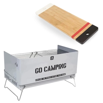 Kit Churrasqueira Porttil To Go Maleta Gourmet + Tabua Retangular Bamboo 48,3 Cm Carne Churrasco