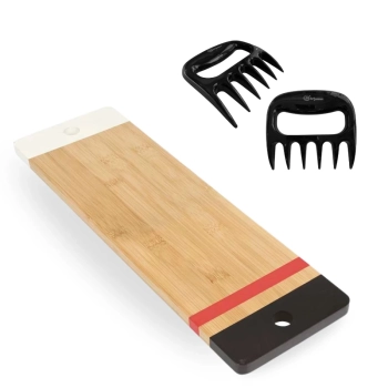 Kit Tabua Retangular 48,3 Cm em Bamboo para Churrasco Gourmet + Par de Garras de Urso Corte Carne