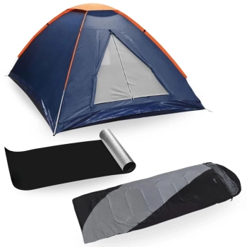 Kit Barraca Camping 3 Pessoas Panda+ Saco Dormir Max 2 em 1 de -5c  +10c+ Isolante Trmico 180 Cm